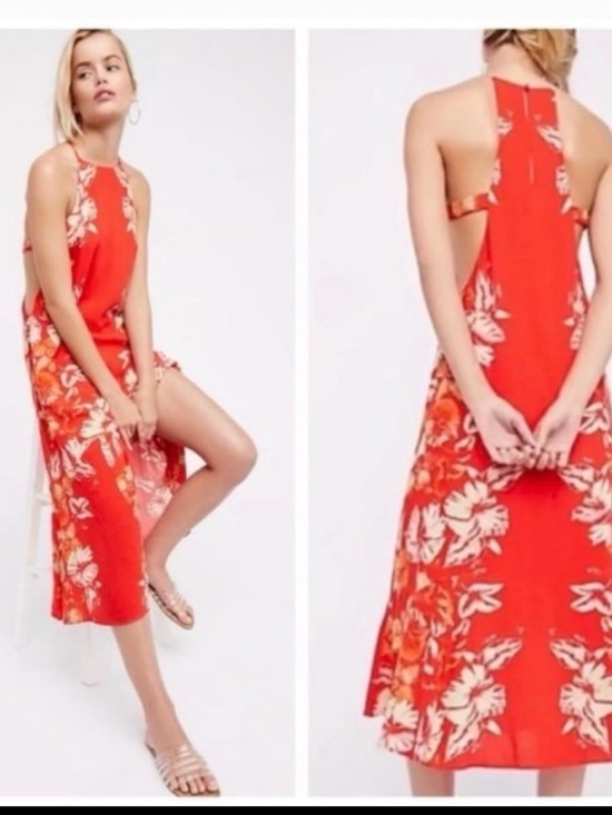 Free People Dresses & Skirts - Free People Small Tropical Floral Open Back Halter Maxi Dress Boho Resort